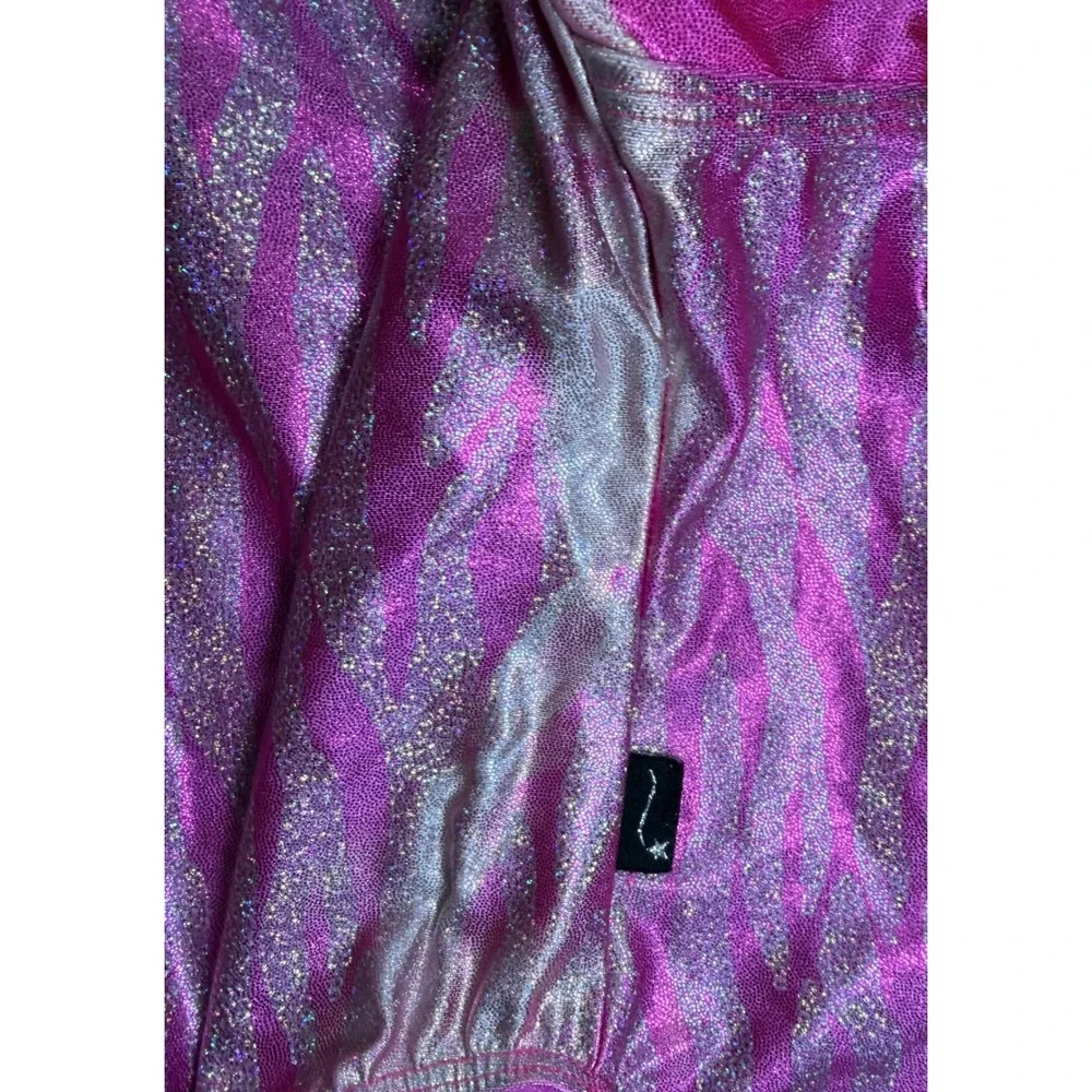 Destira Girls Pink Zebra Metallic Glitter Gymnastics Leotard Cutout Back Size M